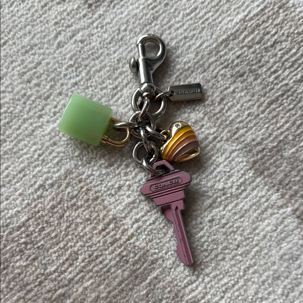 Coach Pink and Green Keychain with Charms